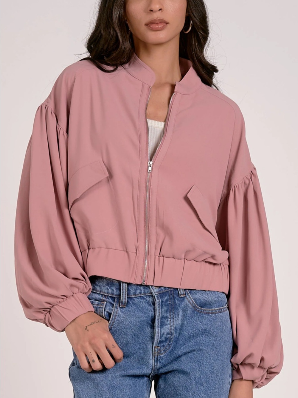 ELAN BLUSH PINK BOMBER JACKER WITH VOLUMINOUS SLEEVES SIZE MEDIUM